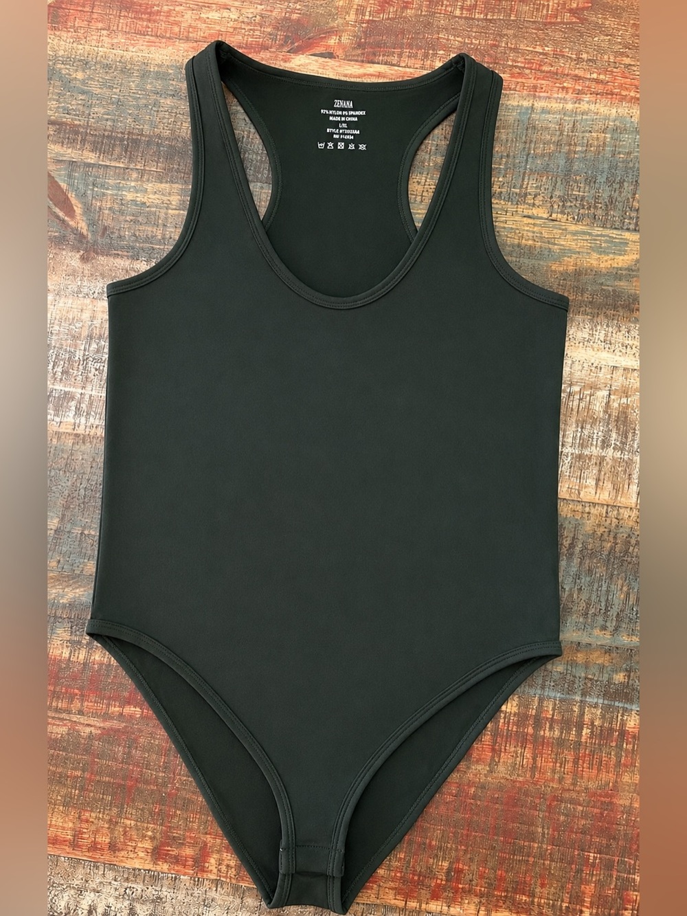 New Zenana Outfitters Army Green Scoop-Neck One-Piece Bodysuit Size L/XL NWOT - Picture 7 of 11